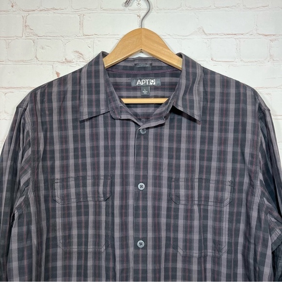 Apt.9 Modern Fit Black Tie Button Front Plaid Shirt Mens Large Black New - Picture 2 of 10